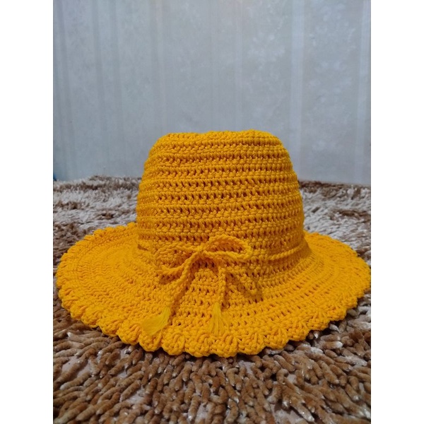 Topi Rajut Bucket Hat Topi Rajut Wanita Dewasa Anak Kuning