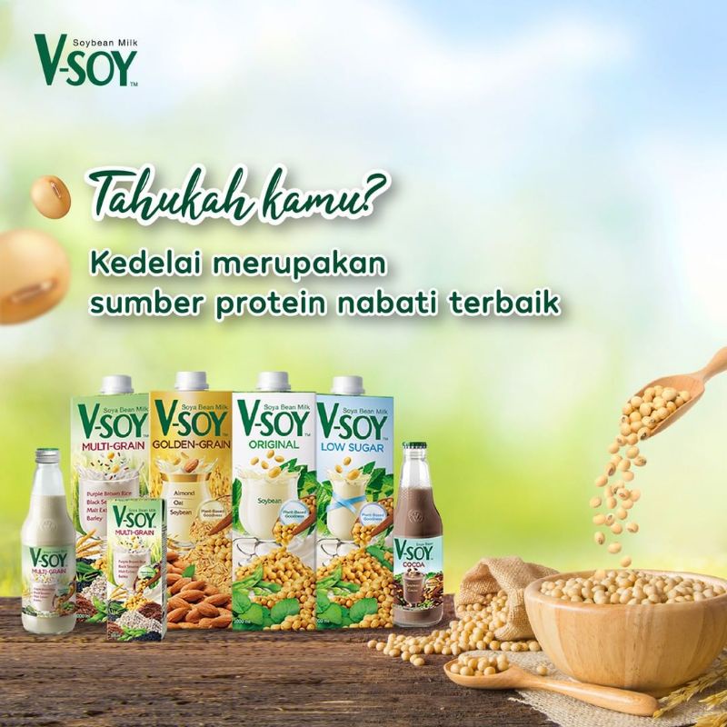 V-SOY Milk UHT Susu Kedelai Multi Grain 1L Halal | Soya Bean