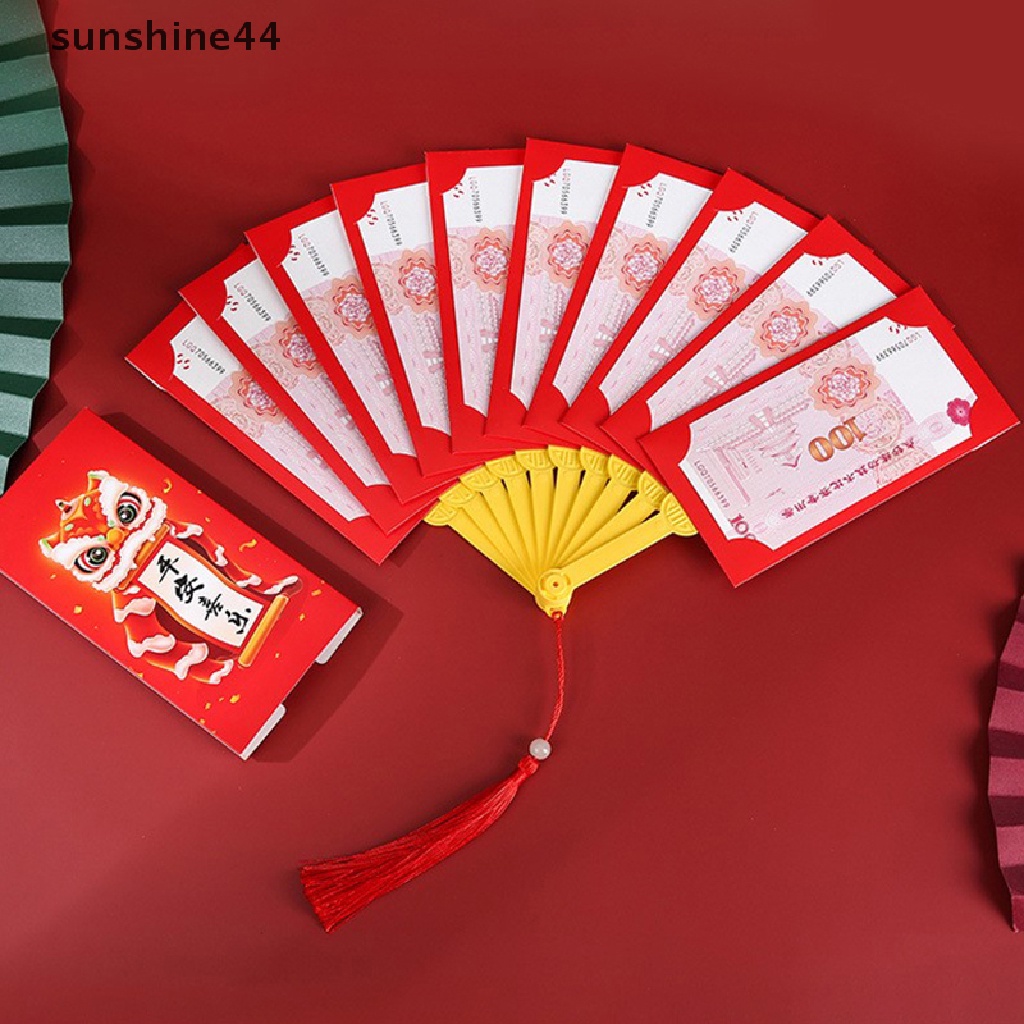 Sunshine Amplop Merah Imlek Baru Bentuk Kipas Hongbao Chinese Spring Festival Red Pockets Best Wish Lucky Money Pockets Gift.