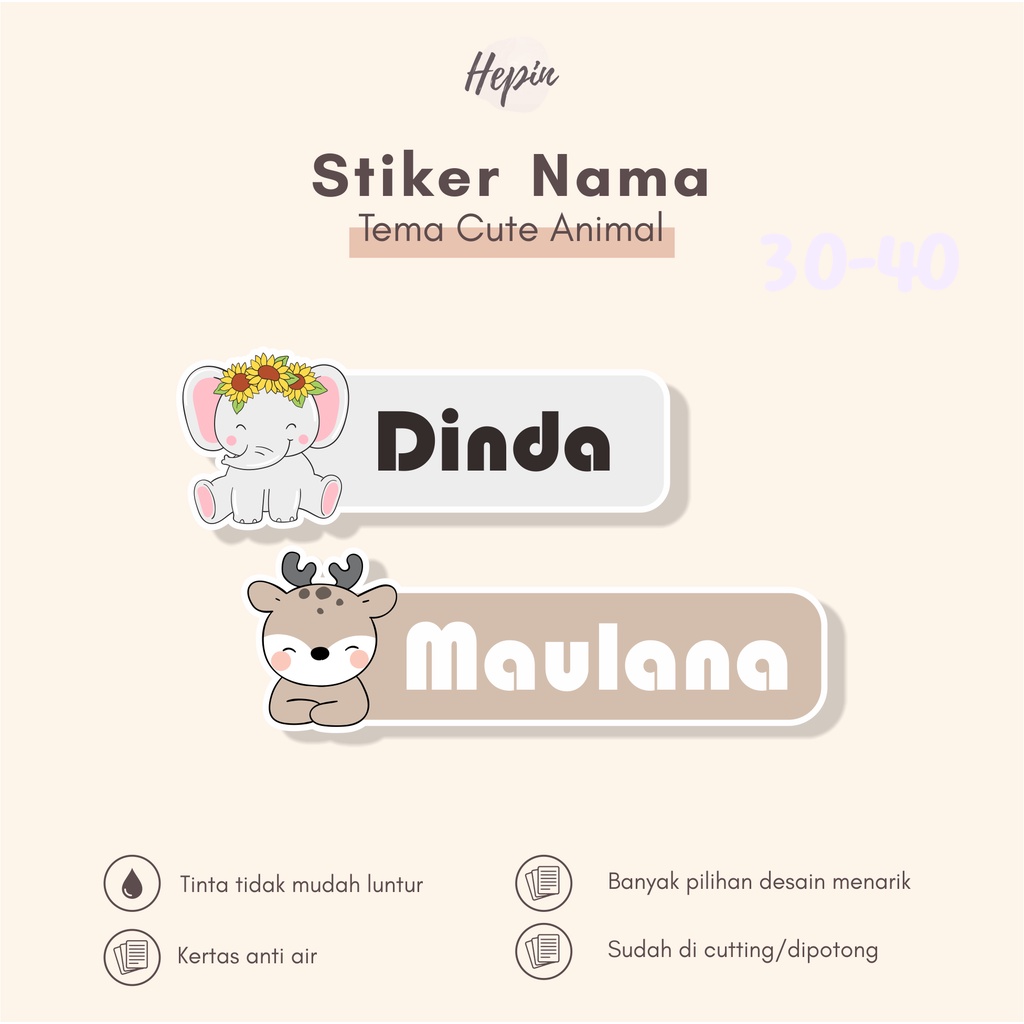 

(90 - 120 pcs) cetak stiker nama anti air/murah/CUTE ANIMAL NEW/bisa custom nama