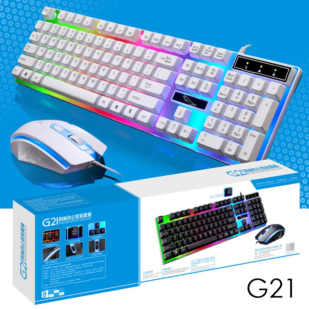 G21 RGB Keyboard Mouse PUTIH/HITAM Murah