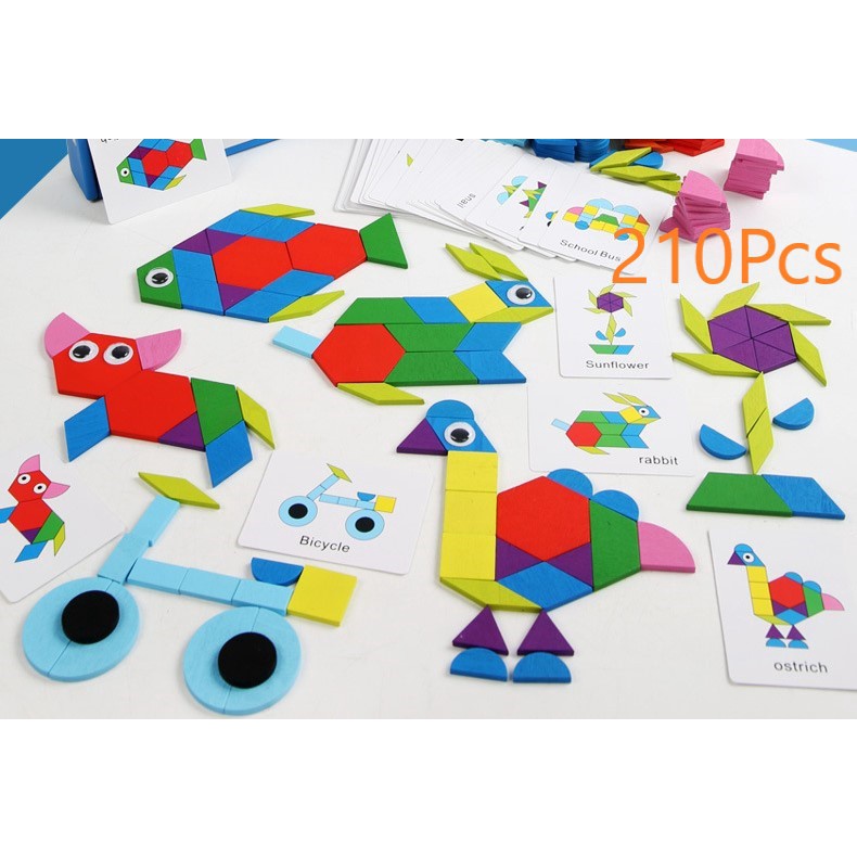 Mainan Edukasi Anak Puzzle Kayu Geometri - Pattern Block Montessori - Creative Shape Puzzle