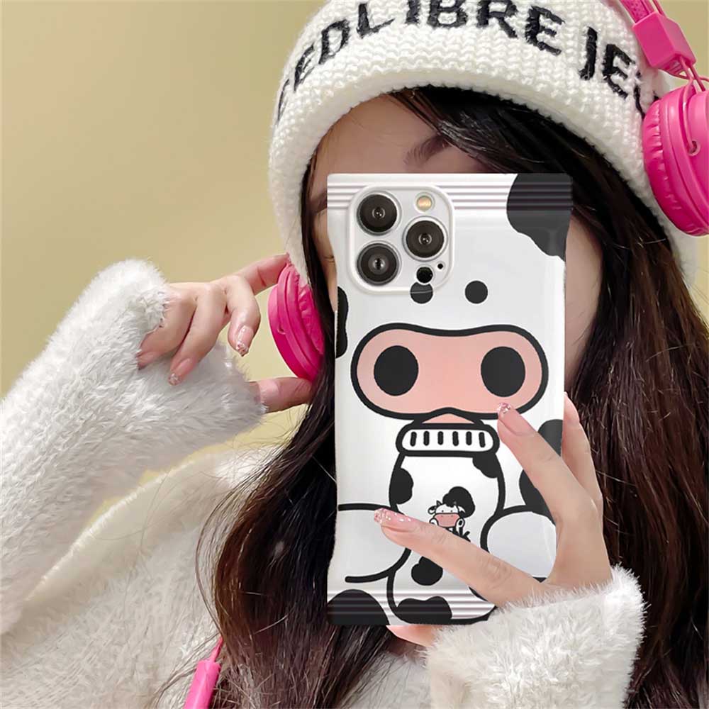 Candy Cow Case OPPO A57 2022 A77S A17 A16 A16K A55 A95 A96 A76 A12 A1K A5s A15 A54 A7 A53 A3s A31 A92 F9 F11 Reno5 Hitam Dan Putih Susu Rrint TPU Soft Cover