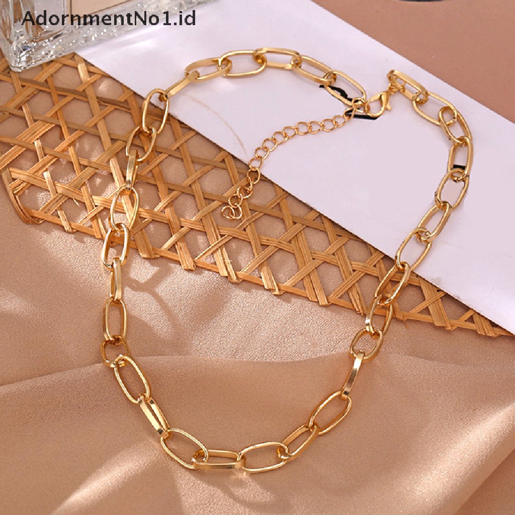 [AdornmentNo1] 2022fashion Kalung Retro Besar Untuk Wanita Memutar Warna Emas Chunky Tebal Lock Choker Rantai Kalung Perhiasan Pesta [ID]