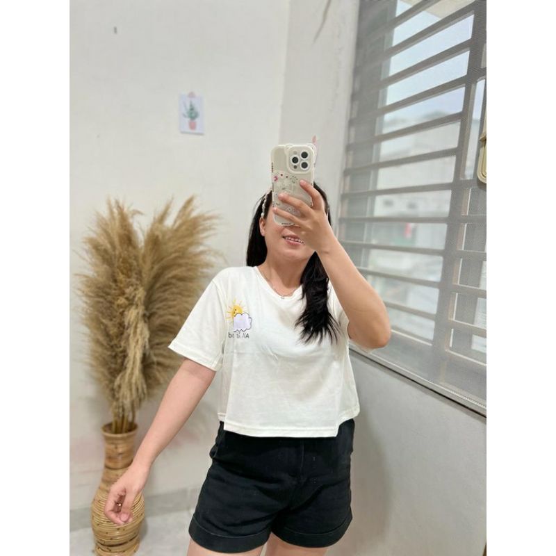 KAOS PUTIH OVERSIZE - KAOS CROP TOP - KOREAN STYLE