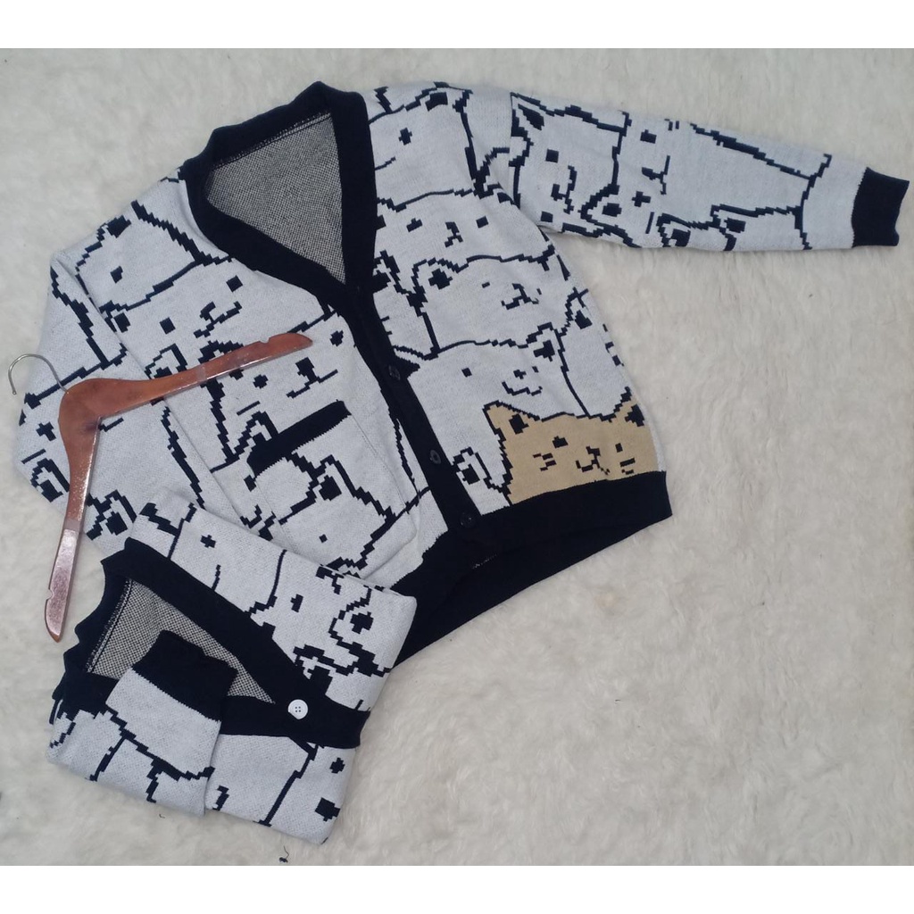 Cardigan Rajut Cardi Saku Dewasa, Motif Cat [PREMIUM]