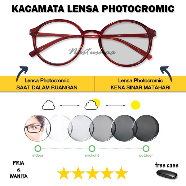 Kacamata Lensa Photocromic Untuk Wanita Pria Plastik Oval Frame Kacamata Anti Silau Potocromic Unisex FREECASE