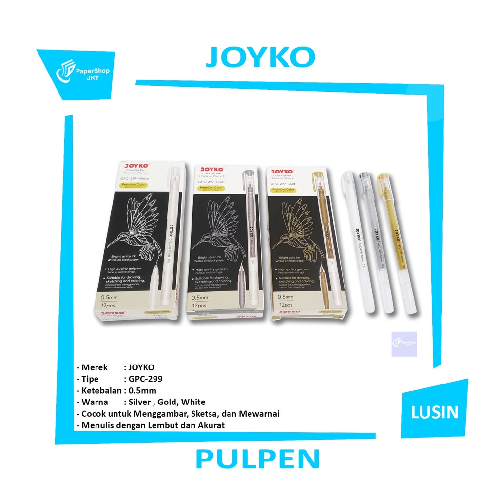 

JOYKO - Color Gel Pen GPC - 299 Gold, White, Silver - Lusin