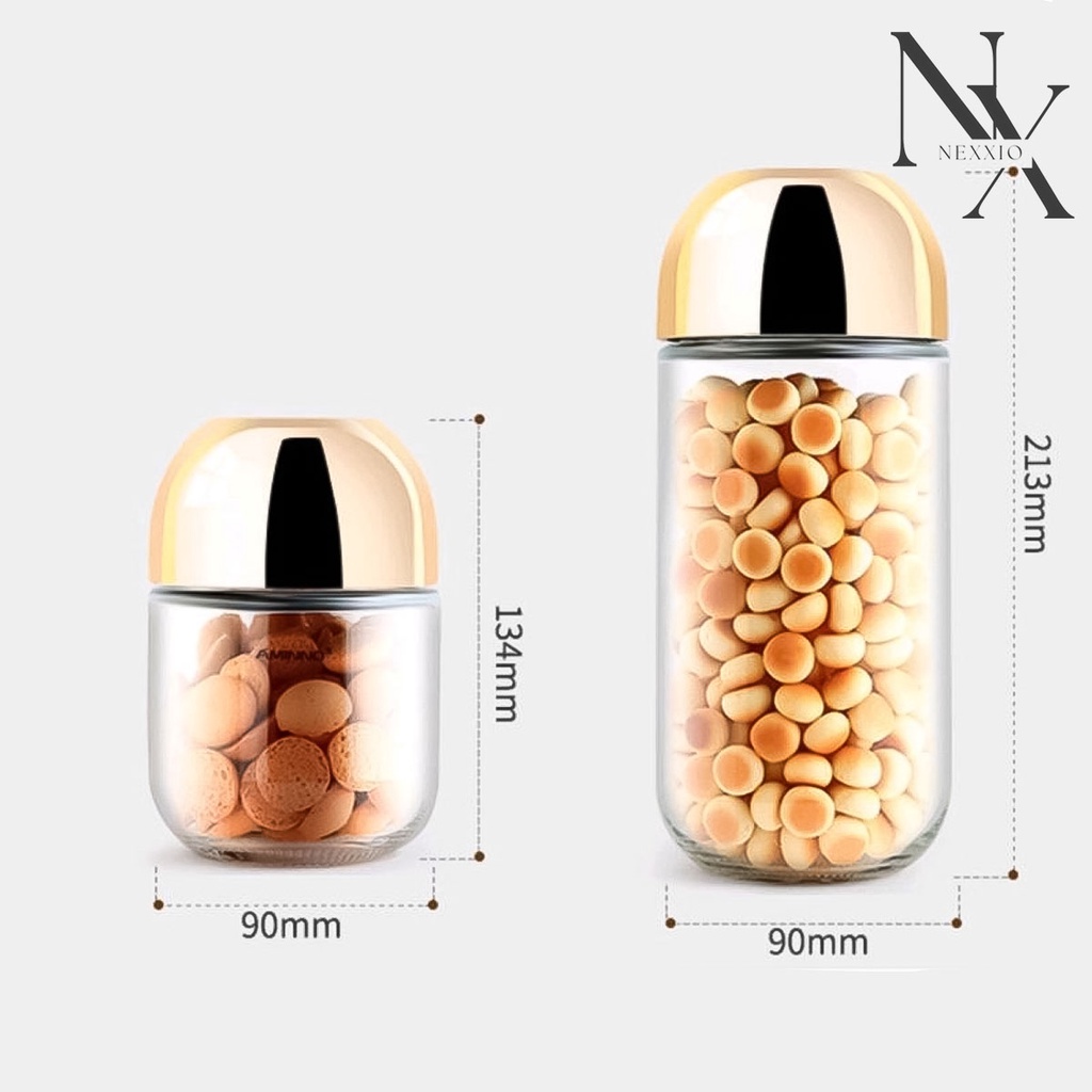 NexXio Penyimpanan makanan/ Toples Deer/ Rusa / Toples Kaca / Toples Kue / Toples Snack / Toples food jar gold / Toples Gift/ Wedding Gift/Birthday Gift/Toples Cantik