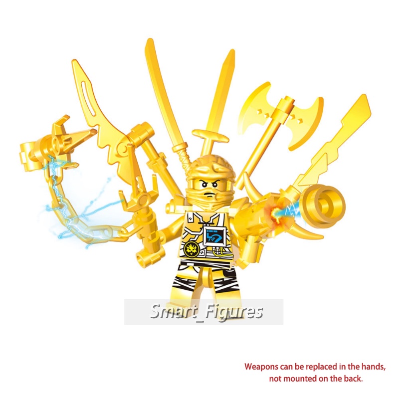 Golden Ninjago Dengan Banyak Senjata Lloyd Kai Jay Walker Nya Zane Robort Anak Rakitan Mainan Hadiah Phantom Ninja