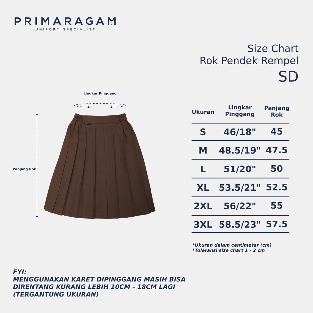 Rok seragam pramuka sd sekolah dasar pendek rempel lipit coklat cokelat pinggang karet