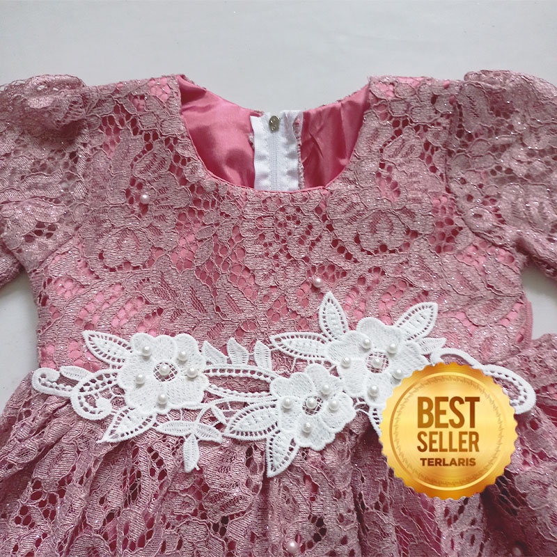 Dress Brukat Anak 1 Tahun Gaun Warna Abu Silver Baju Pesta Anak 6 12 Bulan Bahan Brukat Gliter KA137