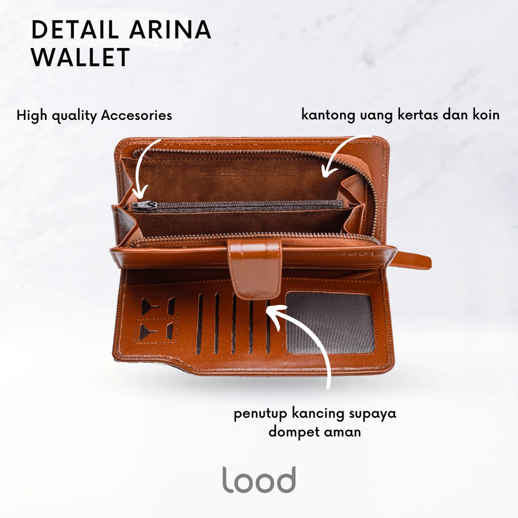 DOMPET KULIT PANJANG WANITA ASLI ORIGINAL 100% ARINA LONG WALLET - GRATIS UKIR NAMA