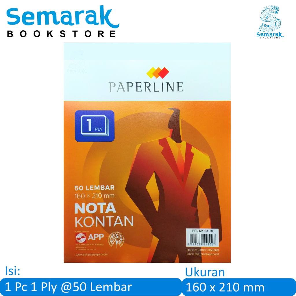 

Paperline Nota Kontan Besar 1 Ply NCR 160x210mm [1 Buku @50 Lembar]