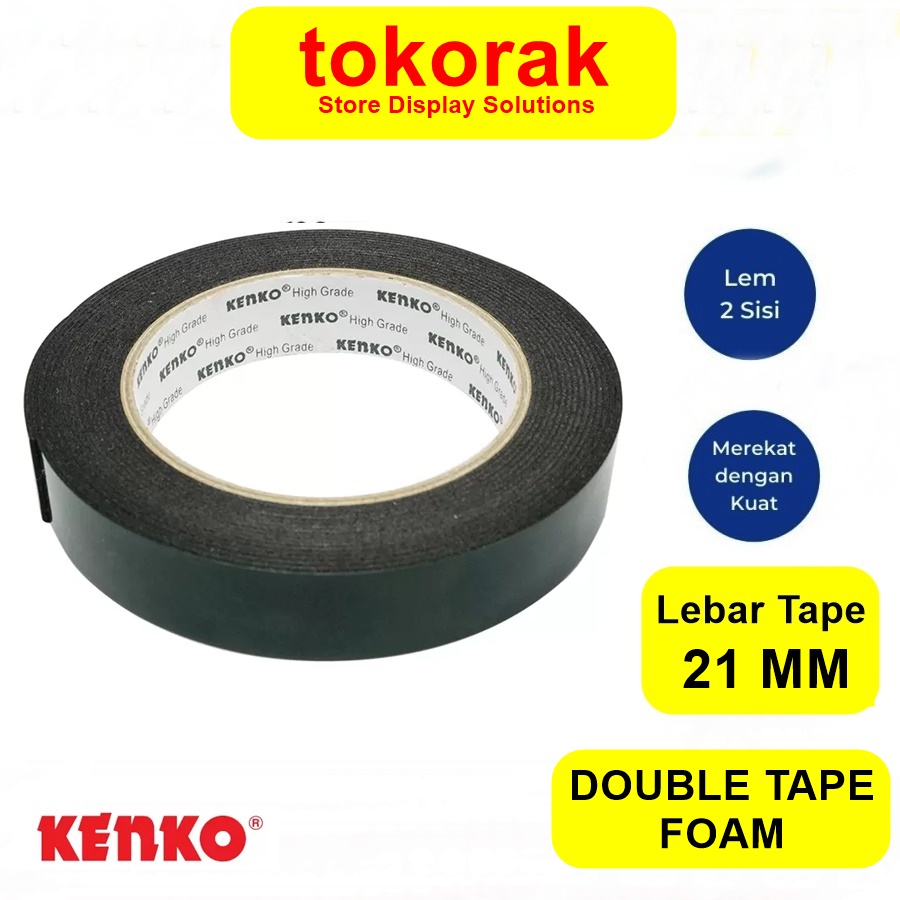 DOUBLE TAPE FOAM 21 MM KENKO 1 INCH ISOLASI DOBEL TIP BUSA HIJAU 1'