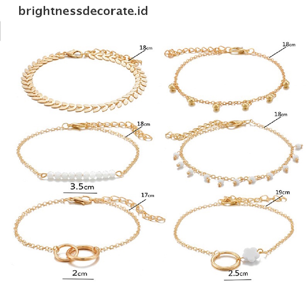 [Birth] 6pcs/set Gelang Boho Set Wanita Jumbai Daun Rantai Melingkar Bangle Perhiasan [ID]