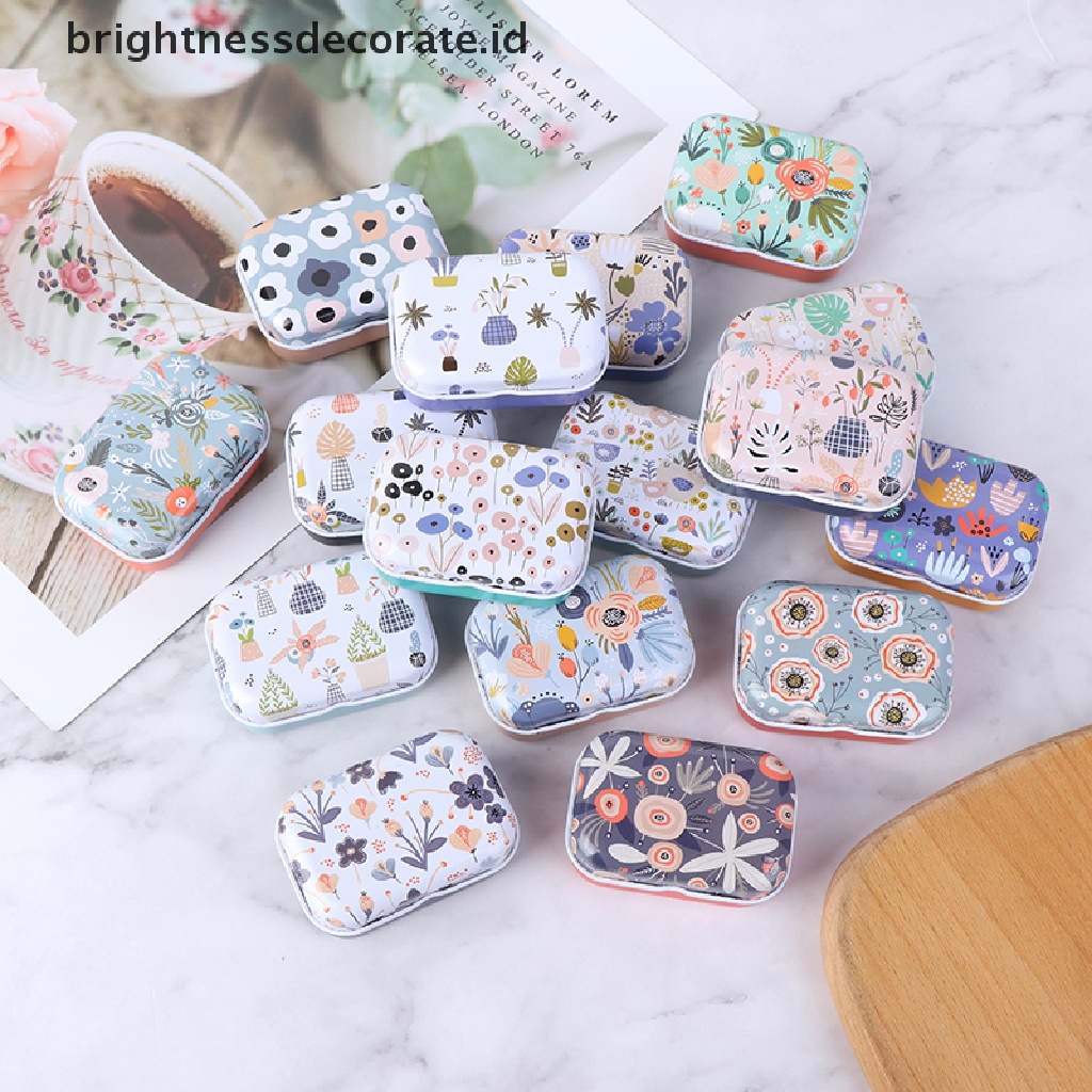 [Birth] Mini Flower Tin Trinket Coin Box Tempat Penyimpanan Perhiasan Tinplate Small Floral [ID]