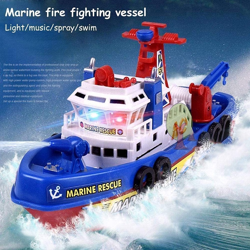 Mainan Perahu Petarung Kebakaran Rescue Laut Elektrik Cahaya Musik Kecepatan Cepat Untuk Anak-Anak