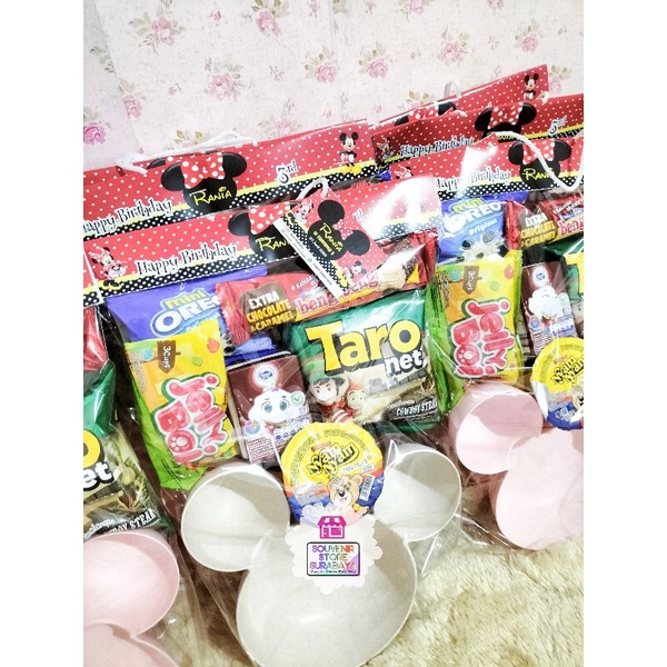 Piring jerami || Souvenir Piring Mickey Jerami || Paket souvenir lengkap Snack || Hampers Mickey Jerami