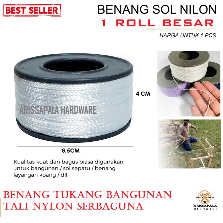 Benang Nylon Tukang Bangunan 1 Roll Besar Benang Sol Layangan Tali Nilon Putih
