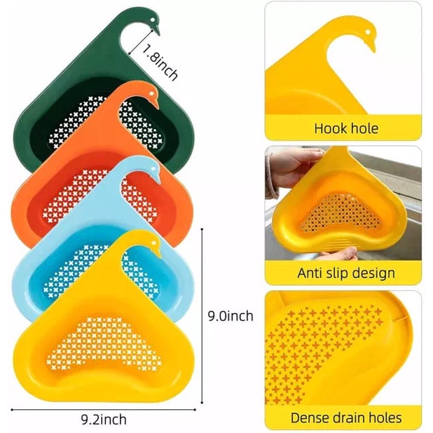 ACCFASHIONMURAH Rak Tirisan Sudut Wastafel Segitiga Bentuk Angsa High Quality / Keranjang cuci sayur saring/Wadah Saringan Pembuangan Sisa Makanan