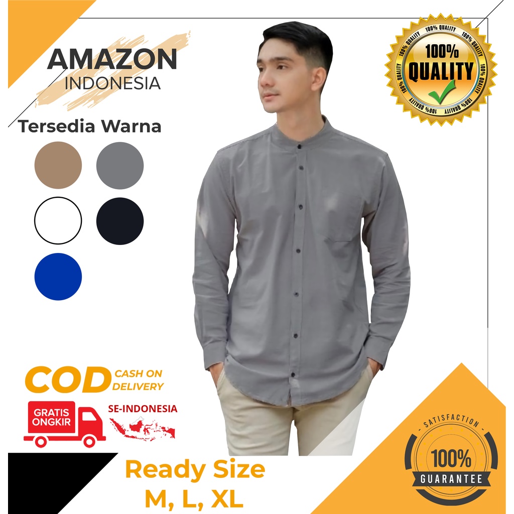 ATASAN BAJU KOKO PRIA LENGAN PANJANG WARNA ABU ABU BAHAN KATUN COTTON IMPORT ORIGINAL