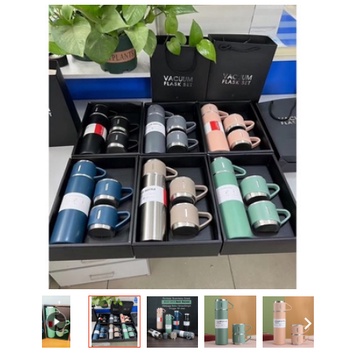 vacuum bottle flask set dengan kapasitas 500ml /TUMBLER BOTOL MINUM SET 2 gelas