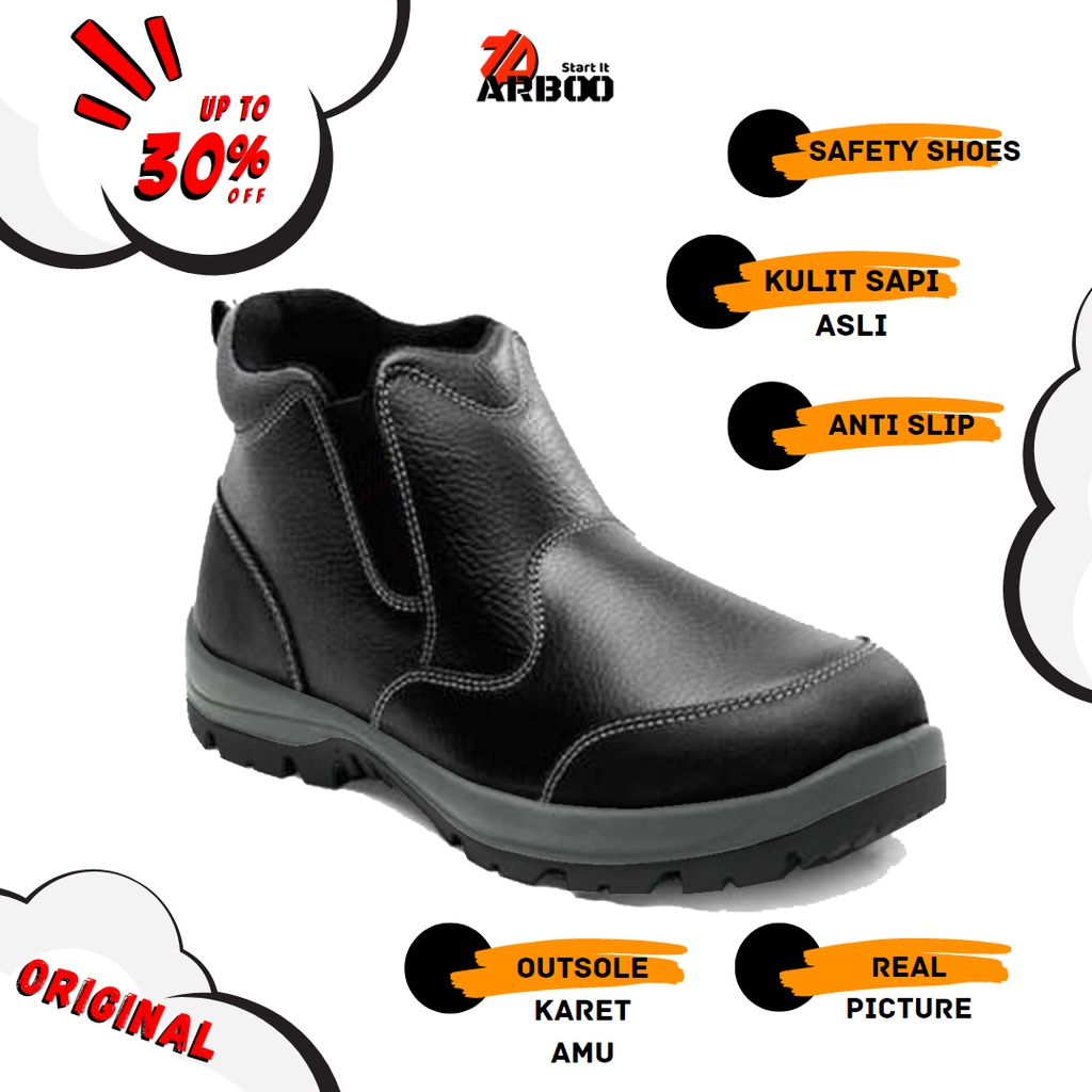 SEPATU SAFETY CH21 Arboo Safety Boots Pria Style Cheetah Sefty Kulit SAPI ASLI Ujung BESI Best quali