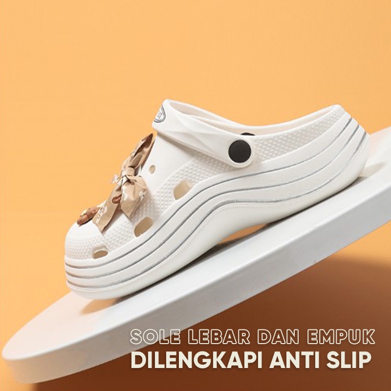 Lazy Bear Sepatu Sendal Jibbitz Slip On H26 Sendal Selop Platform Lucu Kekinian/Sendal Jelly Fuji