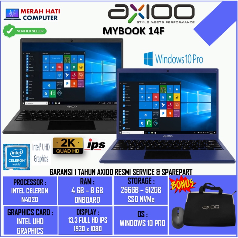 Laptop Baru AXIOO MYBOOK 14F 14H N4020 RAM 8GB 512GB SSD WIN10PRO Original Terlaris