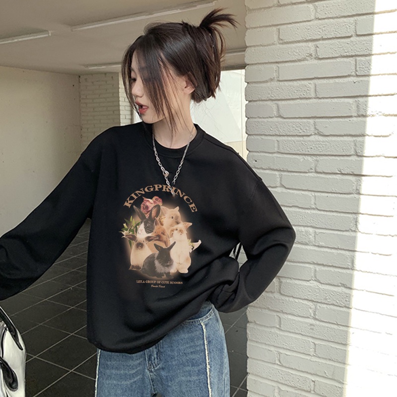 Sweater Oversize Korea Space Lucu Sweater Couple Unisex Rabbit Bulan Planet Korean Style/atasan kaos wanita lengan panjang