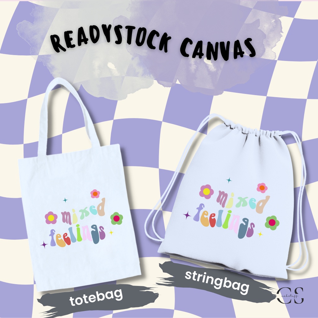 (30x40) TOTEBAG KANVAS &amp; STRING BAG MIXED FEELINGS / TAS SERUT SATUAN / TOTEBAG KANVAS AESTHETIC MURAH / TOTEBAG KULIAH MOTIF / TAS SEKOLAH / TAS RANSEL AESTHETIC / STRINGBAG AESTHETIC / STRINGBAG SEKOLAH / TAS GENDONG SERUT