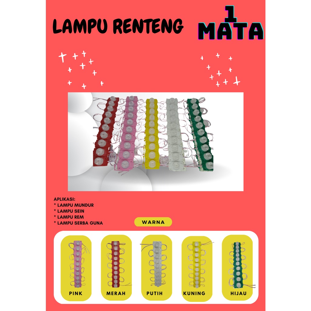 LAMPU LED STRIP MODUL 1 MATA JUMBO / LED RENTENG 1 MATA BESAR 12 VOLT 1.5 WATT / LAMPU KOLONG TRUK BAK MOTOR DAN MOBIL