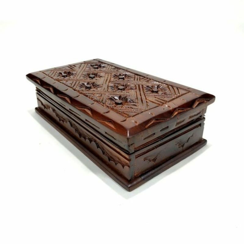 Kotak Box Tempat Perhiasan Peti Kayu Jati Ukiran Klasik Pernak Pernik - Kotak Perhiasan Kayu Jati Te