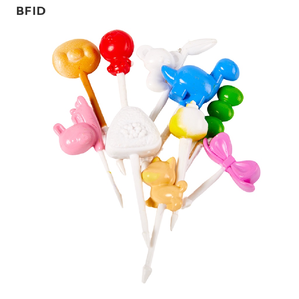 [BFID] 10pcs Kartun Hewan Garpu Buah Fruit Stick Lunch Stick Kue Garpu Makanan Garpu Stick Prasmanan Sandwich Topper [ID]