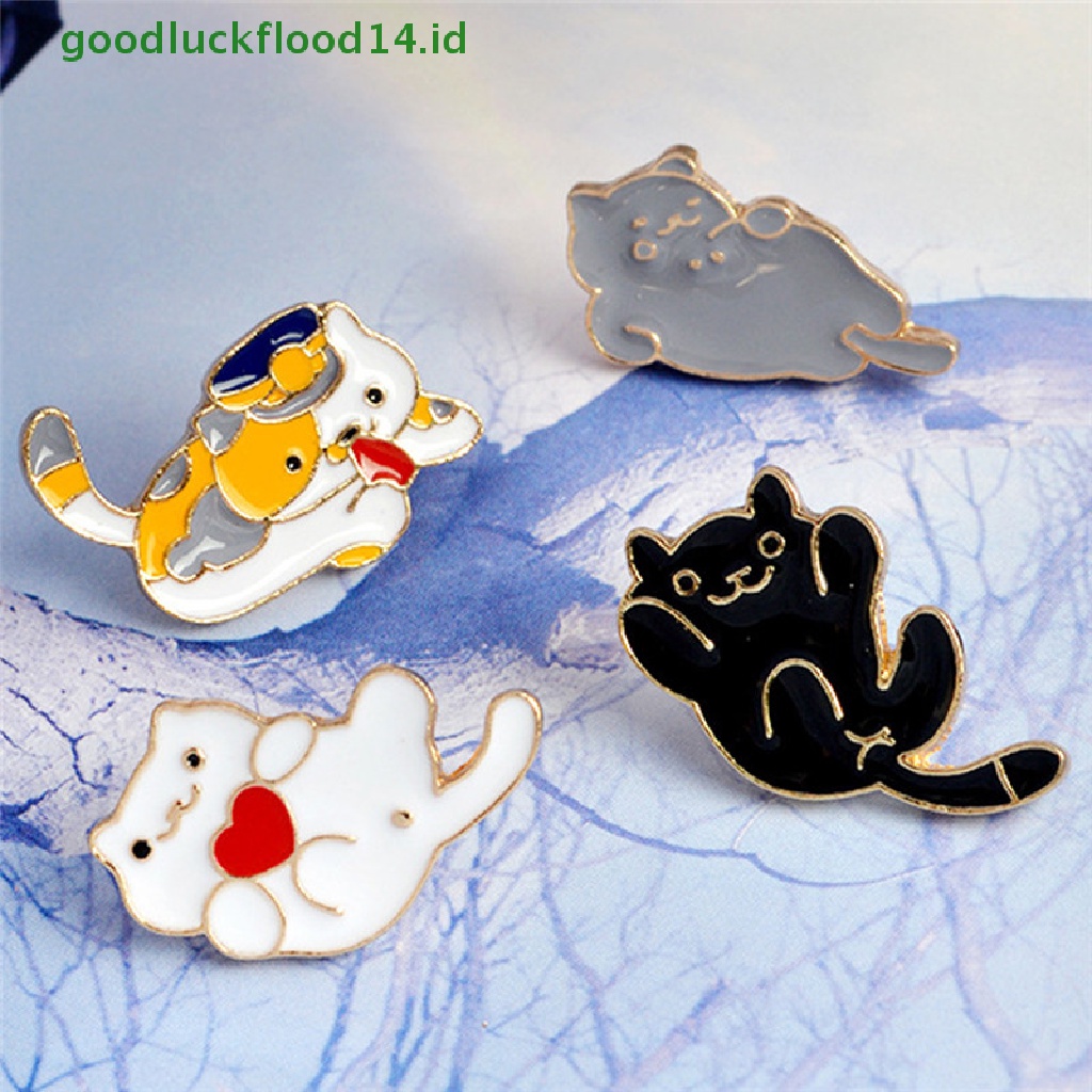 [GOOGFOUR] 4pcs/set Enamel Kartun Hewan Kucing Bros Pin Kemeja Kerah Pin Wanita Perhiasan [TOP]