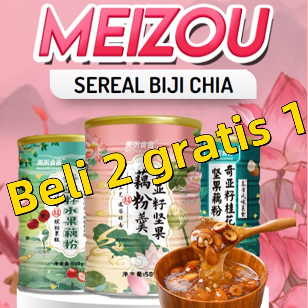 

（Beli 2 gratis 1）MEIZOU Japanese Chia Seeds Cereal Mix Diet Cereal Instant Breakfast Nutritional Diet Nut Fruit Oatmeal Bubuk Akar Teratai Makanan 500g