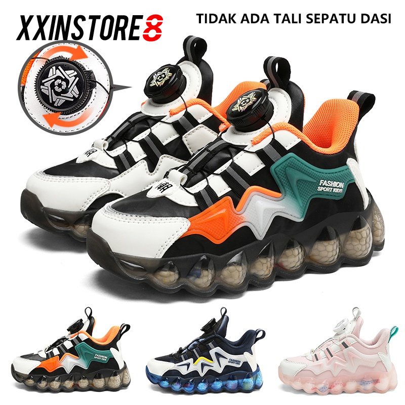 Sepatu Anak Laki Laki Dan Perempuan PU Kulit Sepatu Olahraga Sneakers Anak Gesper Putar Yang Dapat Disesuaikan