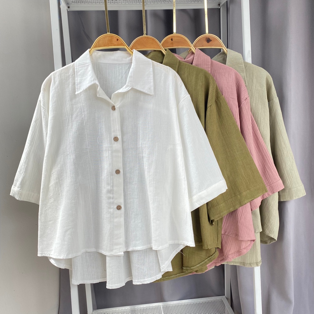 Blouse wanita korea / Pakaian wanita Korean style / Blouse cewek bahan linen kringkel