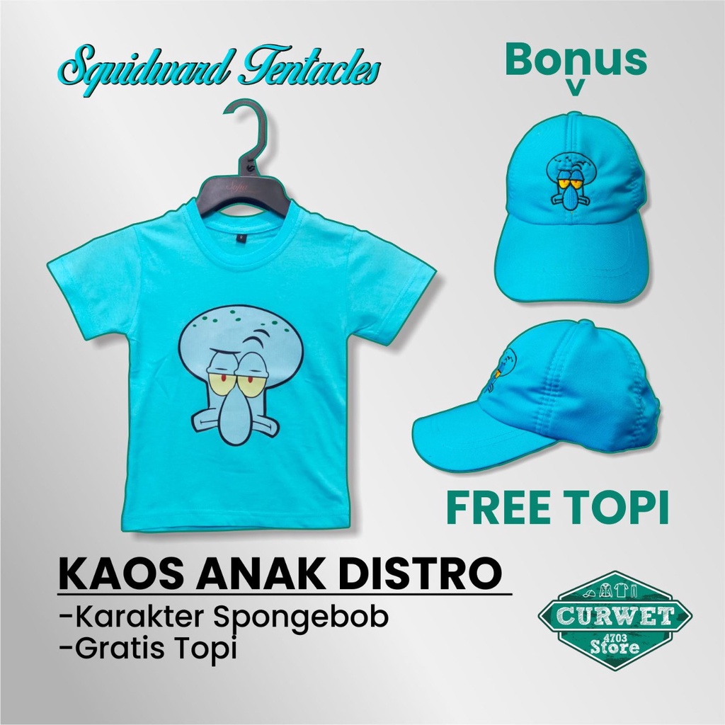 KAOS ANAK DISTRO KARAKTER SPONGEBOB GRATIS TOPI