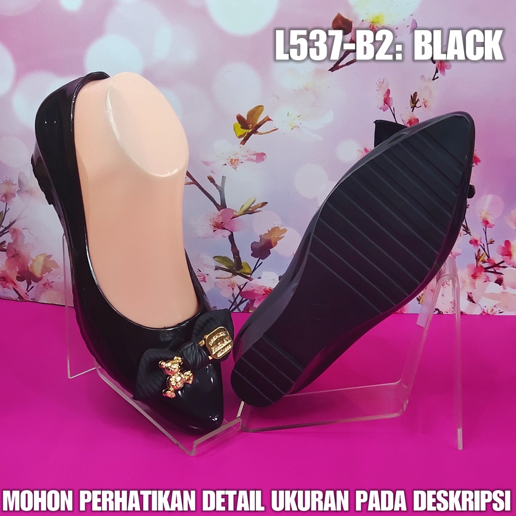 Sepatu Jelly Wanita L 537 B2 Wedges Hitam Formal Cewek SPTWW