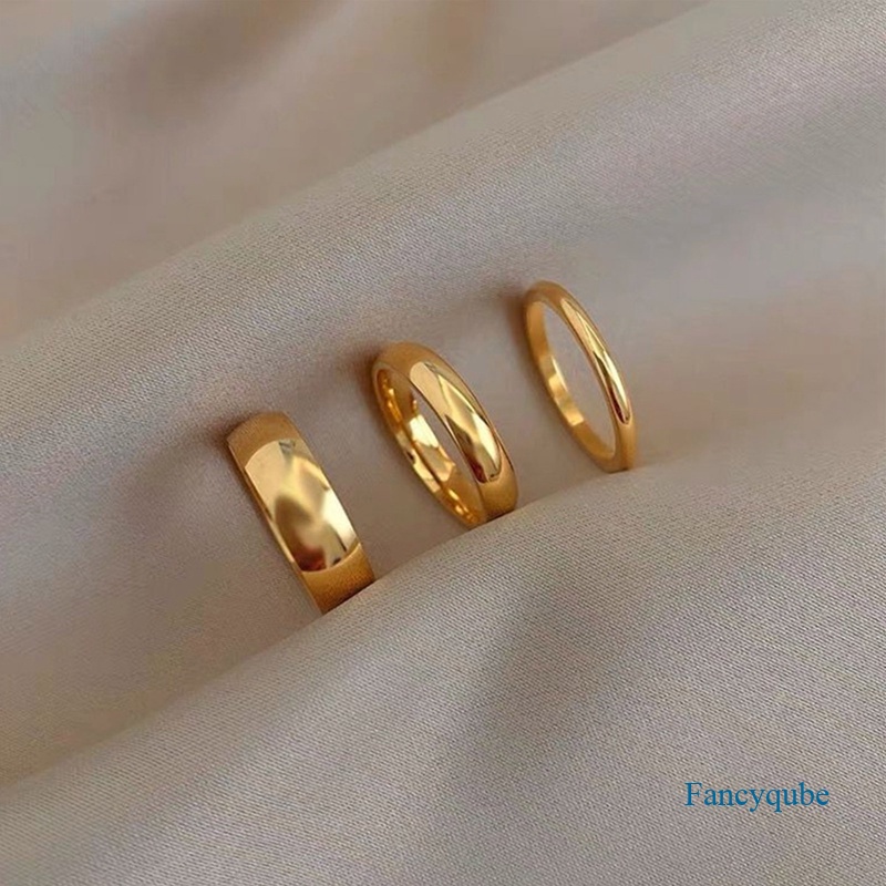 3pcs/set Tarnish Gratis Cincin Jari Berlapis Emas Minimalis Anti Karat Basic Lingkaran Rings Untuk Wanita Gadis Trendi Perhiasan Hadiah