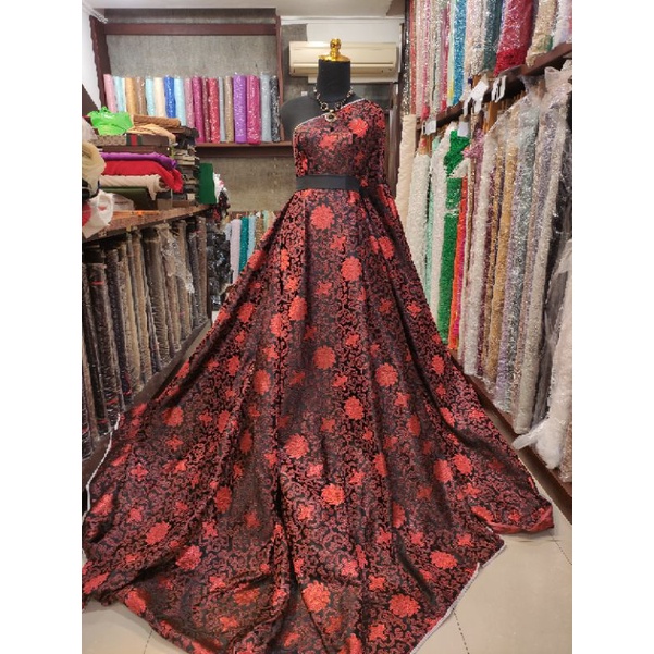 Kain  Chongsam Premium Bridal AJH928 Hitam Maroon