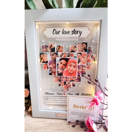 KADO PERNIKAHAN/ ULTAH/ ANNIVERSARY / WISUDA_ KOLASE FOTO LOVE 3D 35x25cm _Extra lampu LED