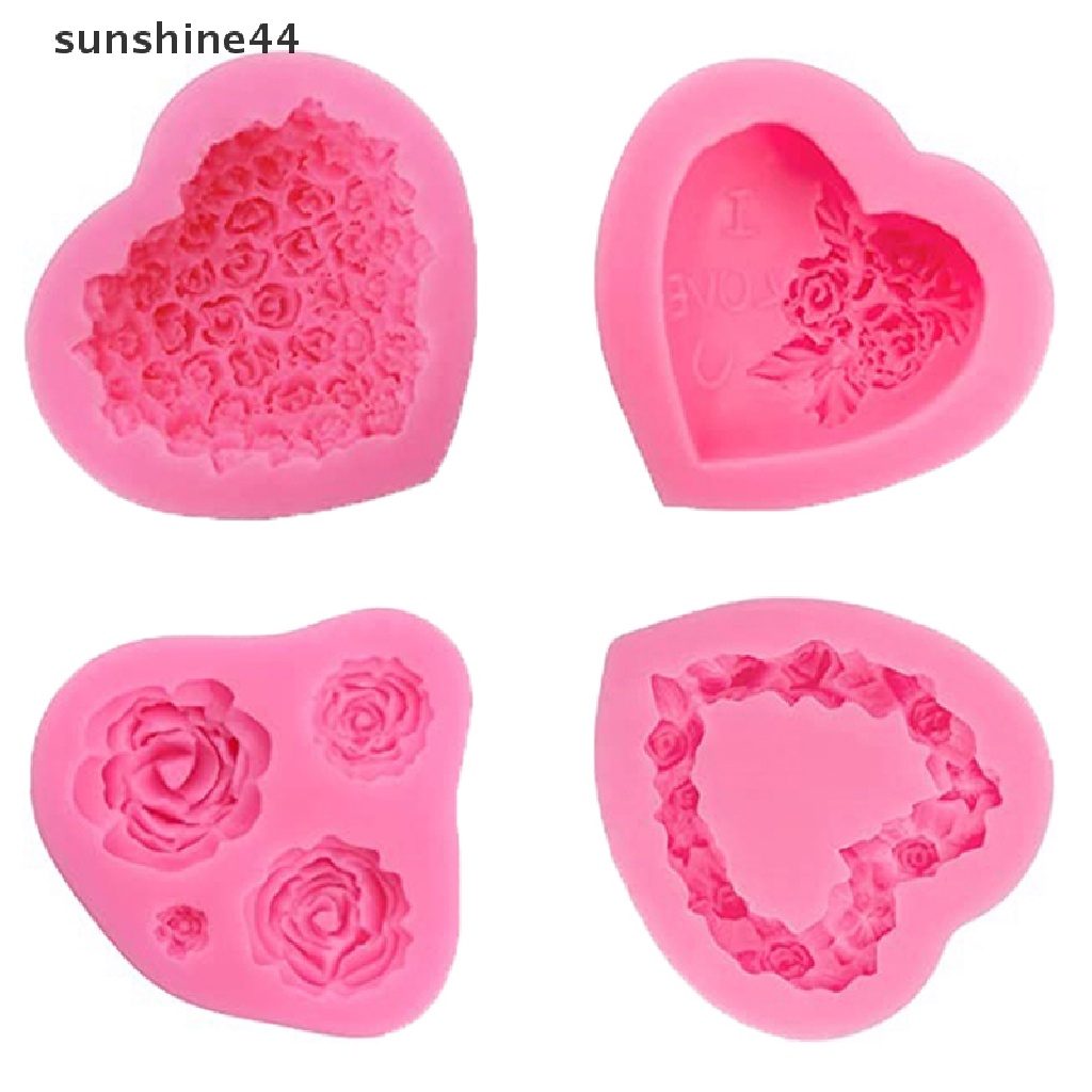 Sunshine 1Pc Heart Rose Shape Silicone Sugarcraft Cetakan Cupcake Baking Decorag Mould.