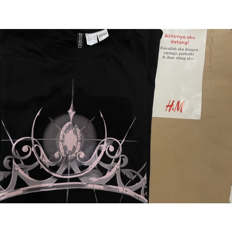 H&M Blackpink Oversized Rhinestone-motif T-shirt Black Crown Size L