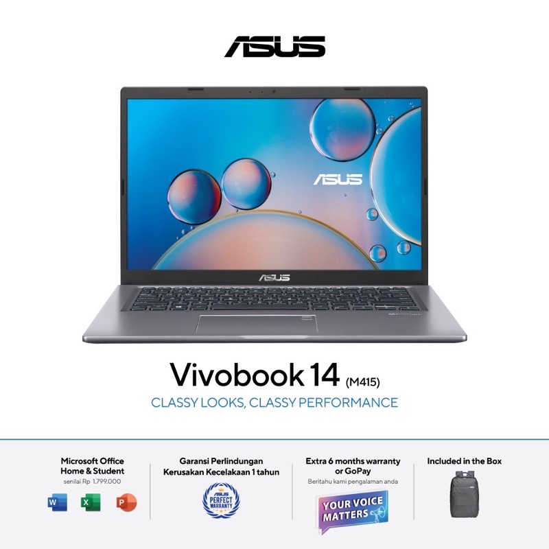 Laptop Asus M415DAO 14.0” Amd Ryzen 3 3250U Ram 8gb Ssd 256gb Baru Garansi Resmi