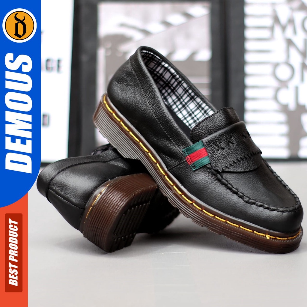 DEMOUS Dumble - Sepatu Loafers Docmart Formal Casual Kulit Asli Kerja Pria Hitam