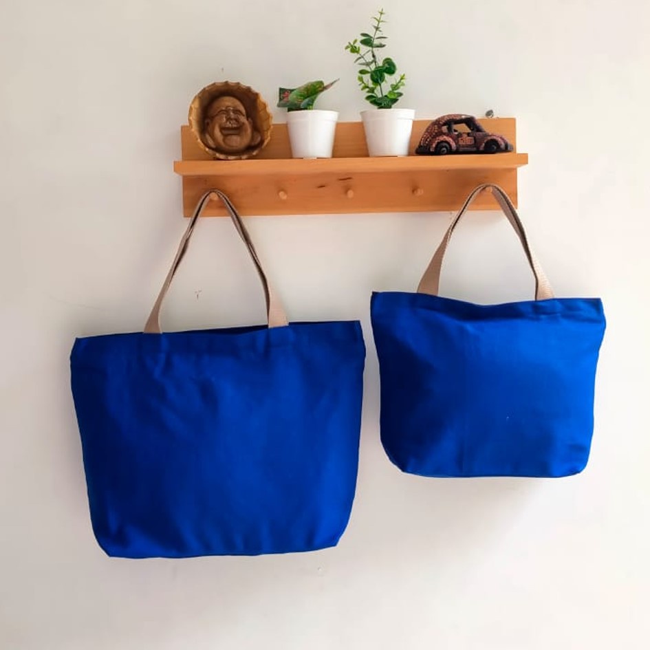 HANDBAG TAS JINJING KANVAS POLOS WARNA BIRU TAS WANITA KANVAS TAS JUMBO RIENS COLLECTIONS