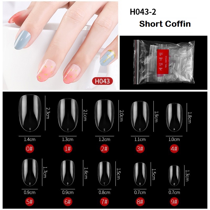 KMN 500pcs Fake Nail Kuku Palsu Extention Bening Bentuk Stiletto Oval Coffin French Nails Pengantin Fake Nails Nails Art Pedicure